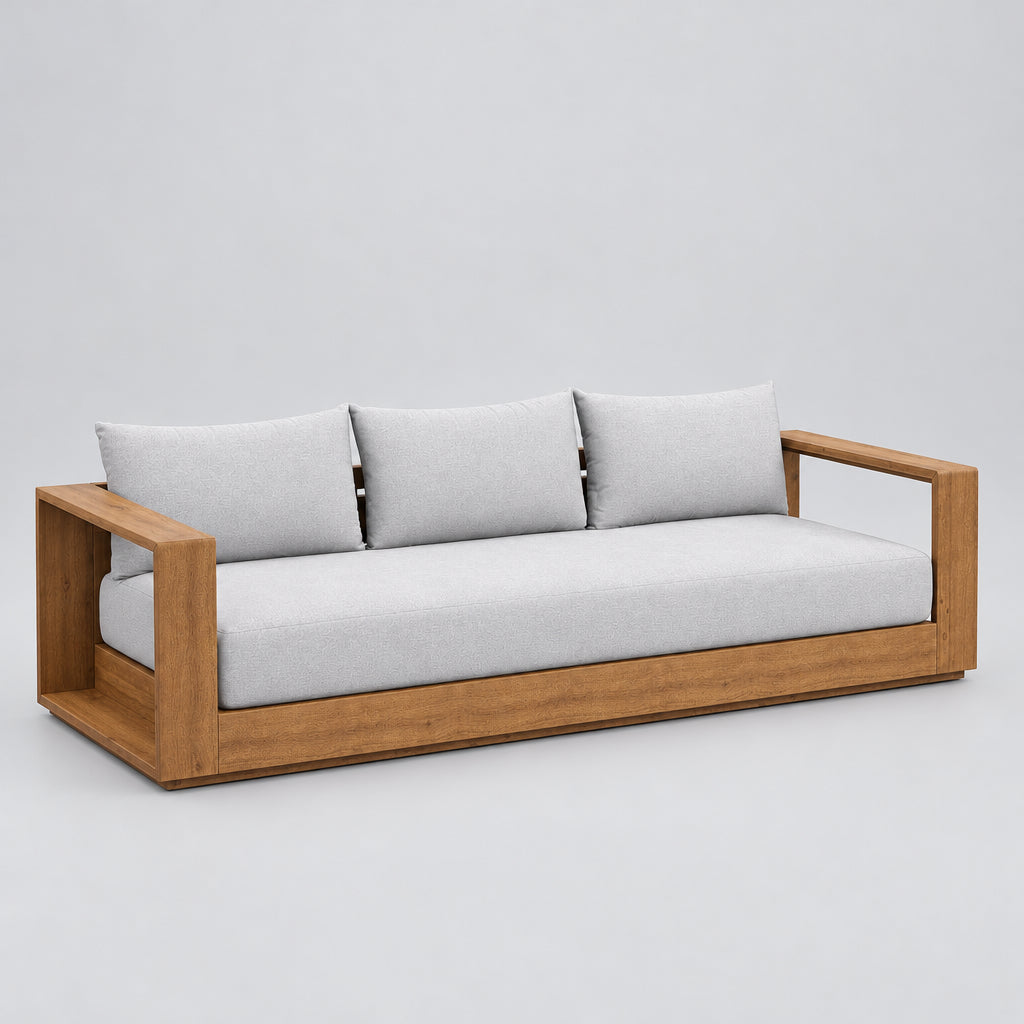 Tahoe Outdoor Patio Acacia Wood Sofa in Natural Light Gray