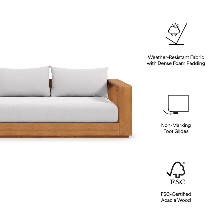 Tahoe Outdoor Patio Acacia Wood Sofa in Natural Light Gray