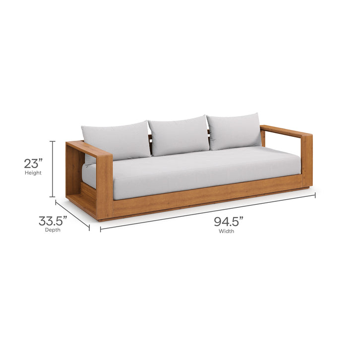 Tahoe Outdoor Patio Acacia Wood Sofa in Natural Light Gray