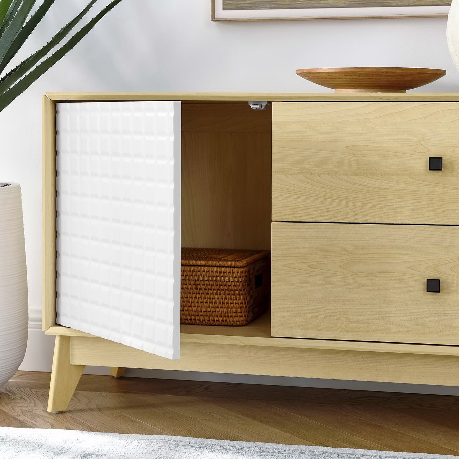 Nectar 43" Wood Grain Accent Cabinet in Natural White