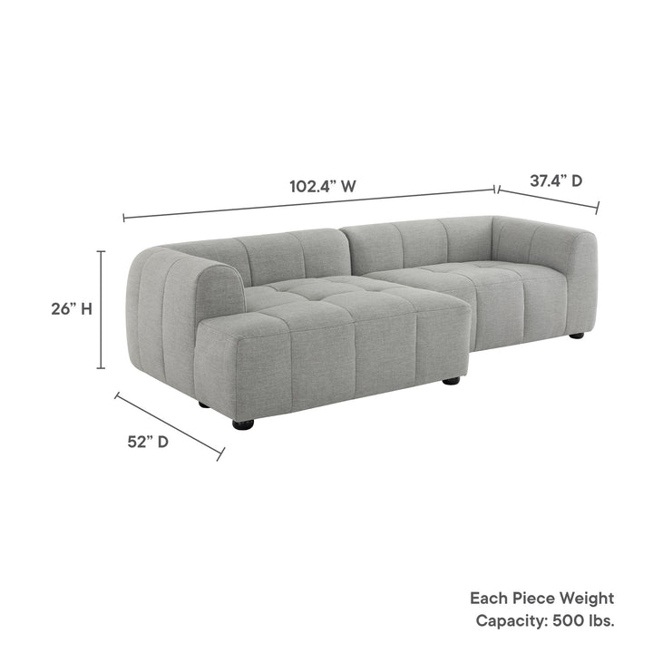 Liana Left-Facing Upholstered Fabric Modular Sofa with Chaise in Pewter