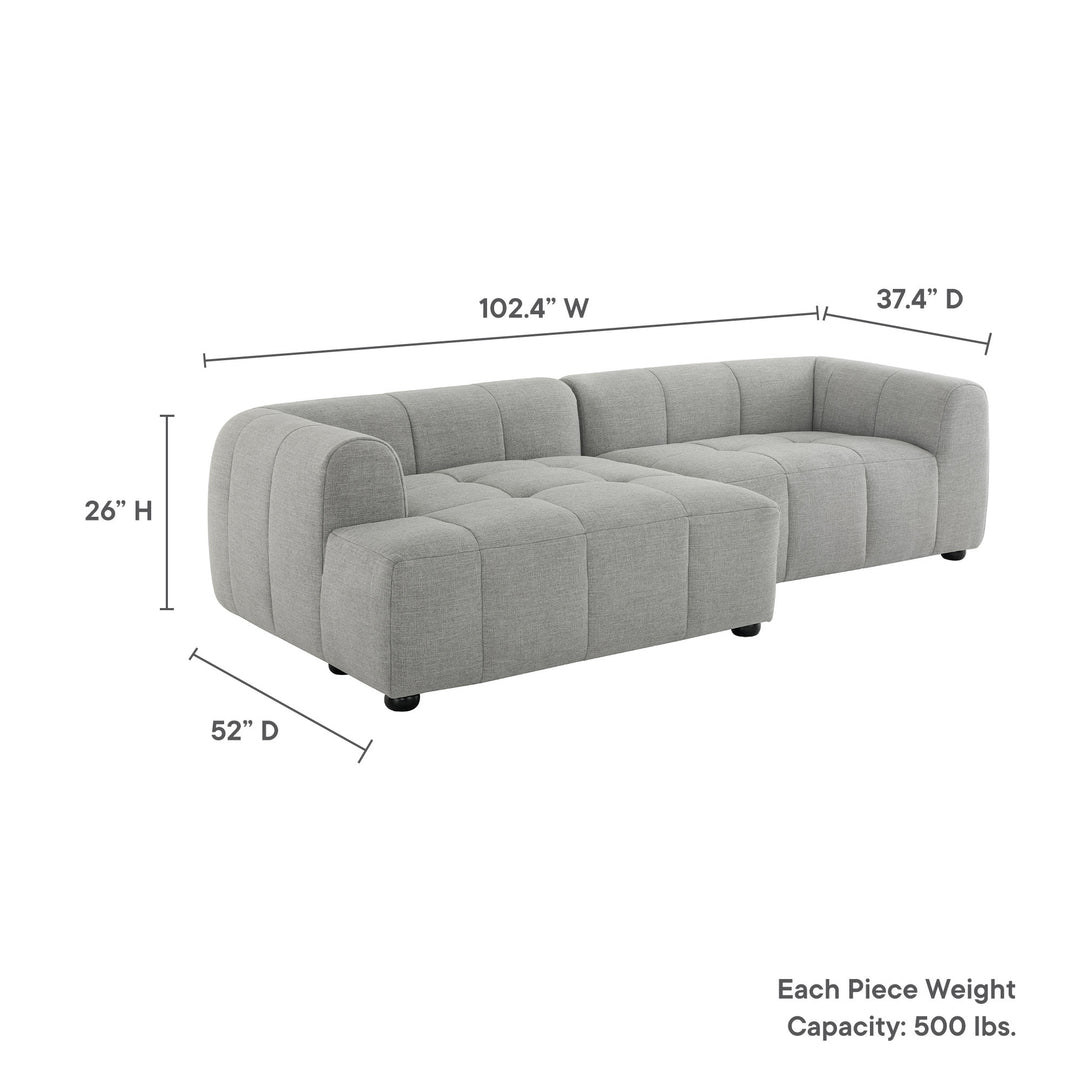 Liana Left-Facing Upholstered Fabric Modular Sofa with Chaise in Pewter