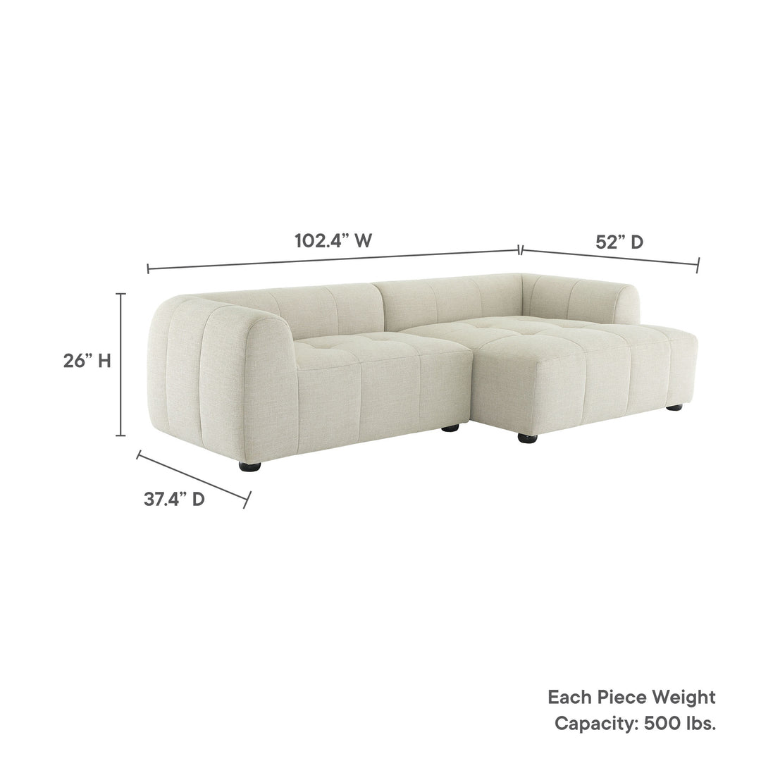 Liana Right-Facing Upholstered Fabric Modular Sofa with Chaise in Linen