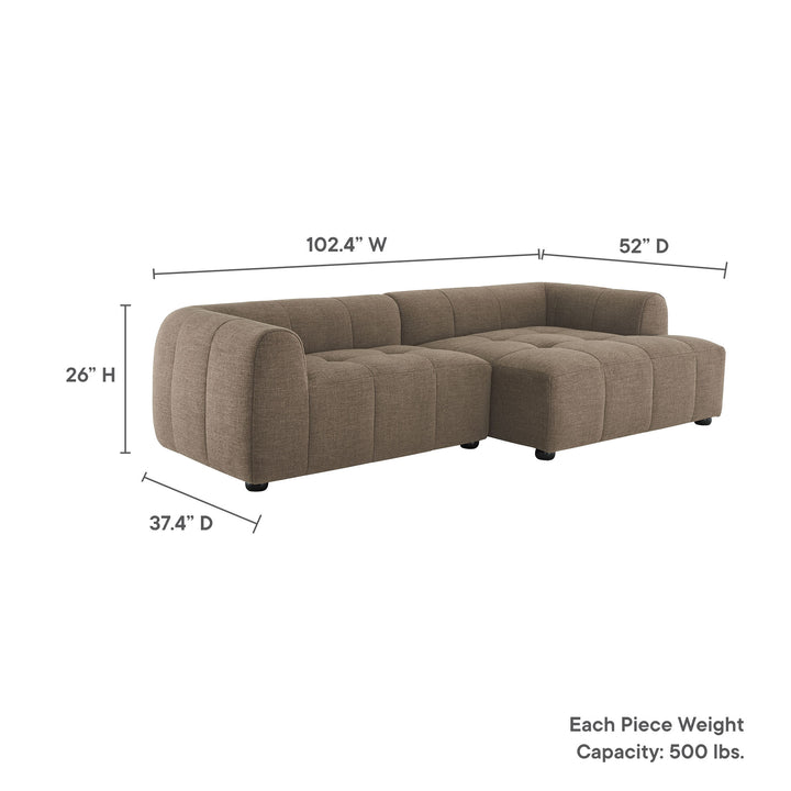 Liana Right-Facing Upholstered Fabric Modular Sofa with Chaise in Mocha