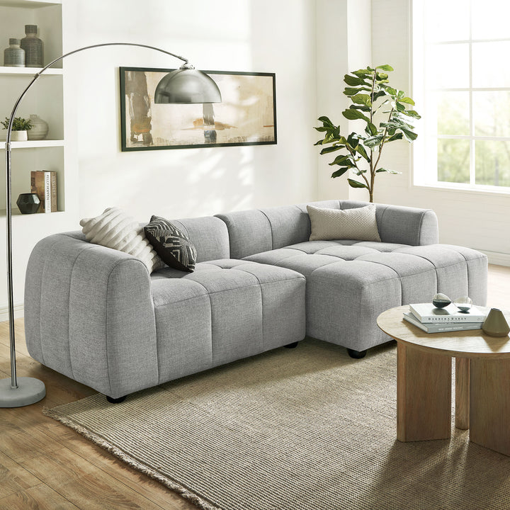 Liana Right-Facing Upholstered Fabric Modular Sofa with Chaise in Pewter