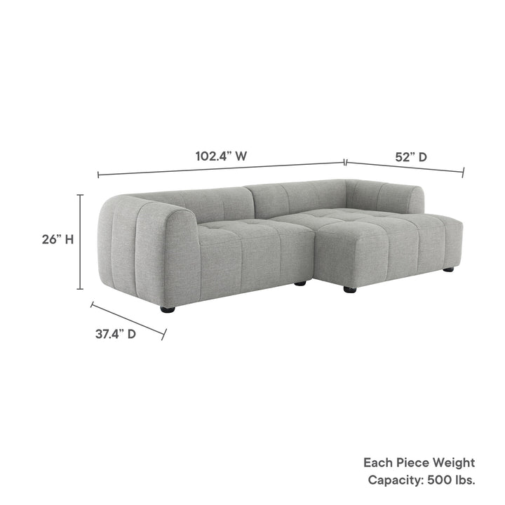 Liana Right-Facing Upholstered Fabric Modular Sofa with Chaise in Pewter