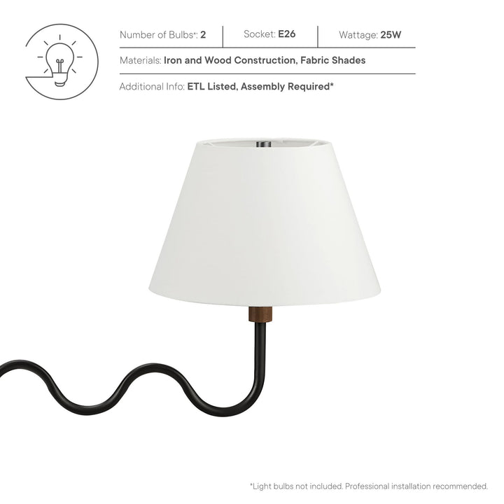 Sunlit Squiggle 2-Arm Pendant Light in Walnut Black
