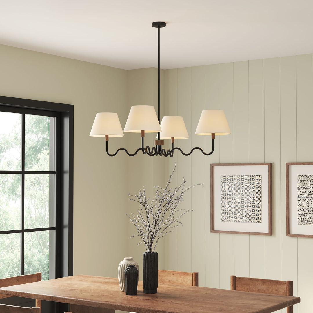 Sunlit Squiggle 4-Arm Pendant Light in Walnut Black