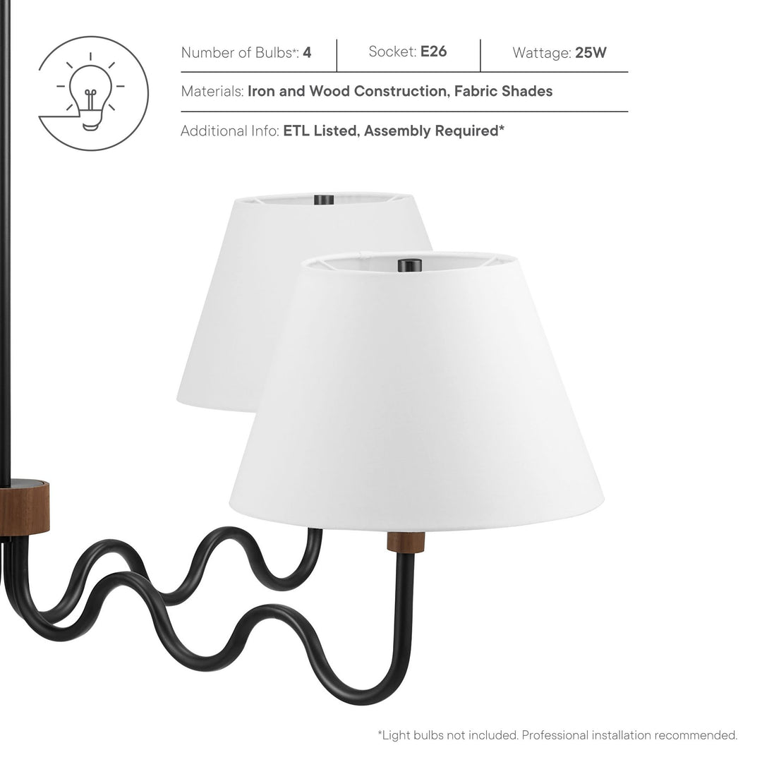 Sunlit Squiggle 4-Arm Pendant Light in Walnut Black