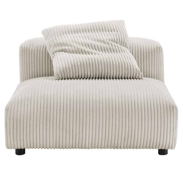Solace Modular Corduroy Upholstered Armless Chair and Ottoman Set in Almond