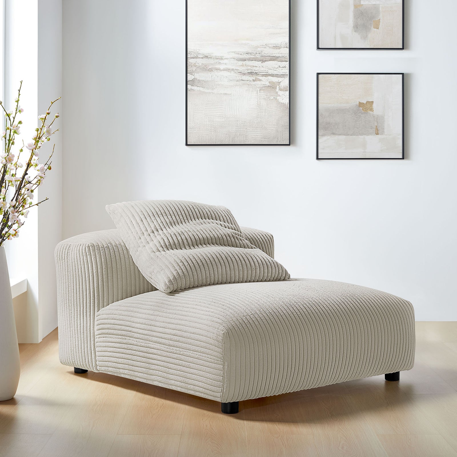Solace Modular Corduroy Upholstered Armless Chair in Almond