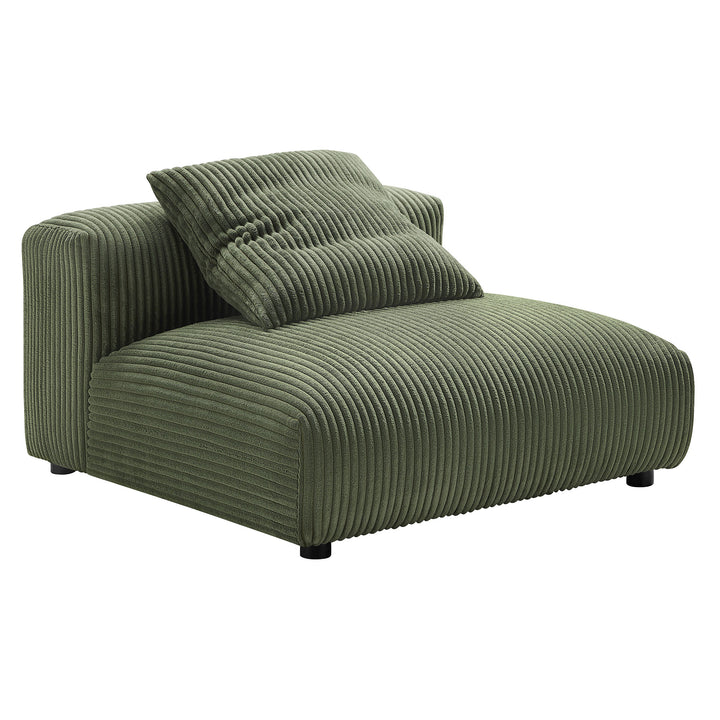 Solace Modular Corduroy Upholstered Armless Chair and Ottoman Set in Fern