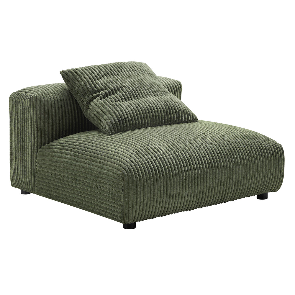 Solace Modular Corduroy Upholstered Armless Chair and Ottoman Set in Fern