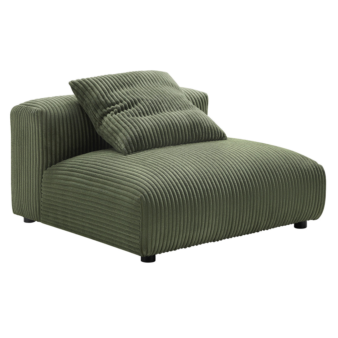 Solace Modular Corduroy Upholstered Armless Chair and Ottoman Set in Fern