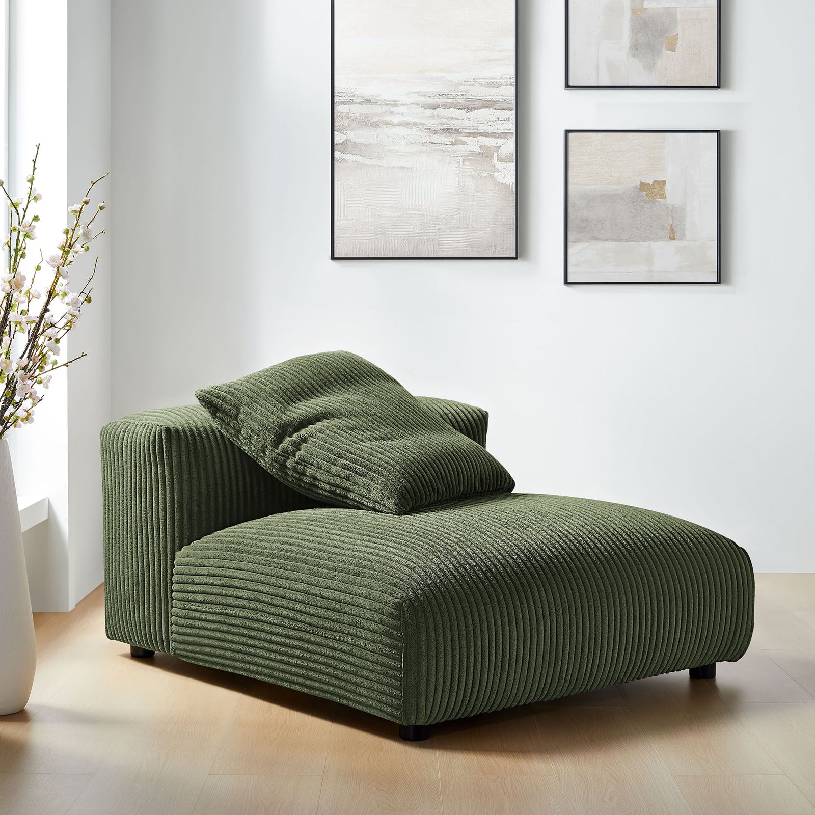 Solace Modular Corduroy Upholstered Armless Chair in Fern