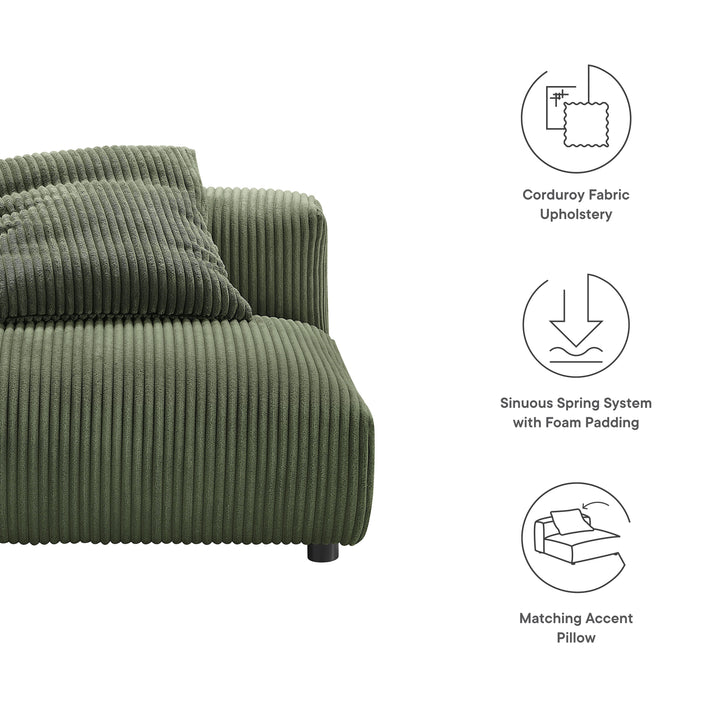 Solace Modular Corduroy Upholstered Armless Chair in Fern