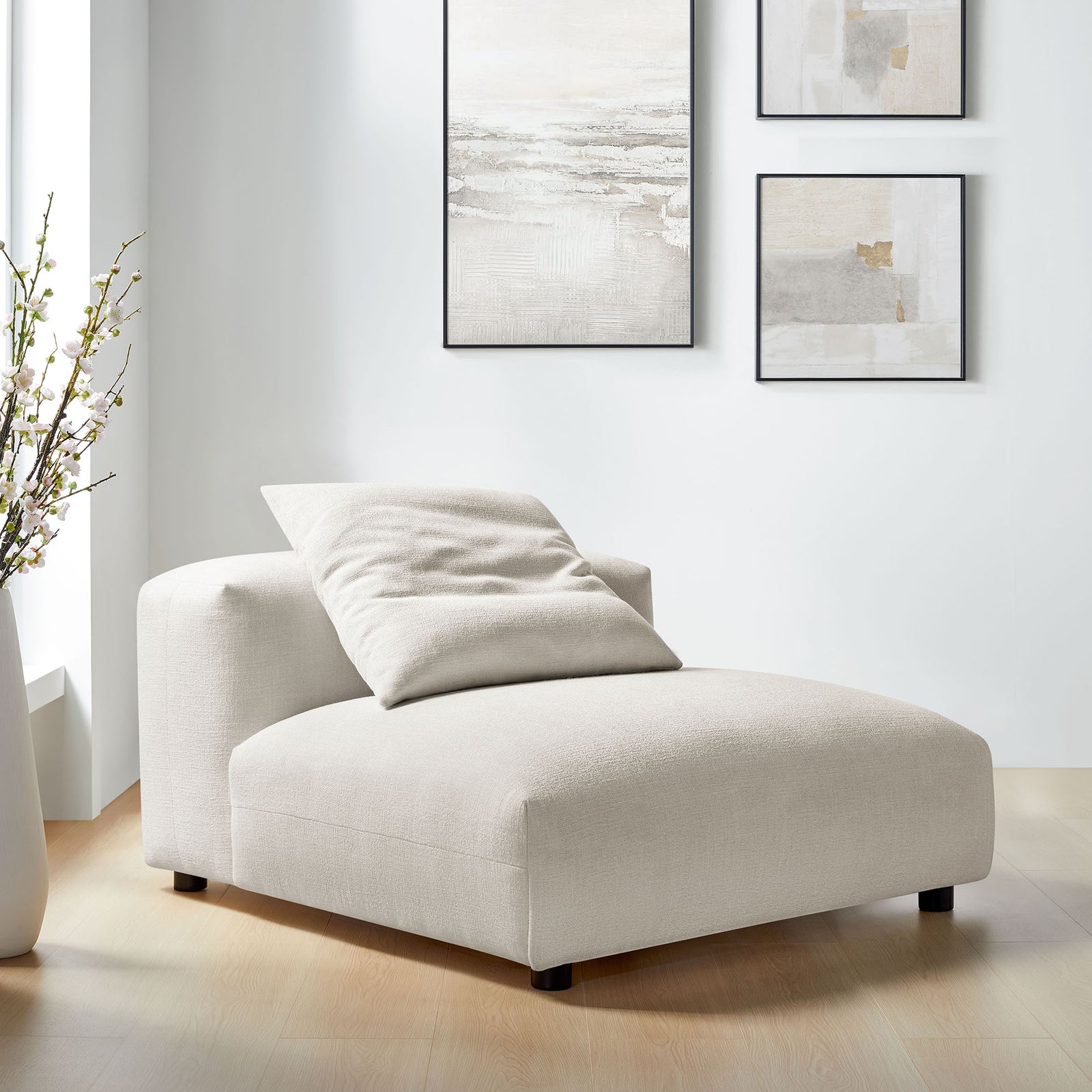 Solace Modular Upholstered Fabric Armless Chair in Salt