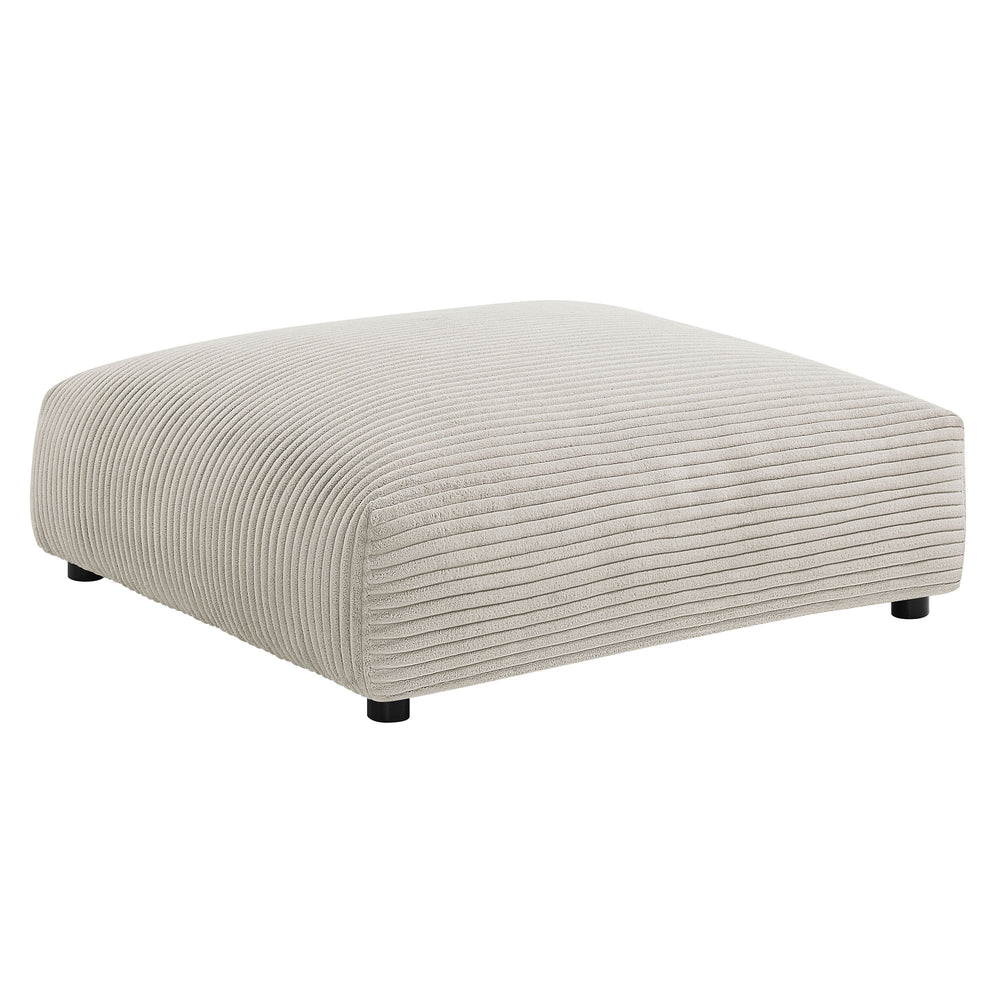 Solace Modular Corduroy Upholstered Armless Chair and Ottoman Set in Almond