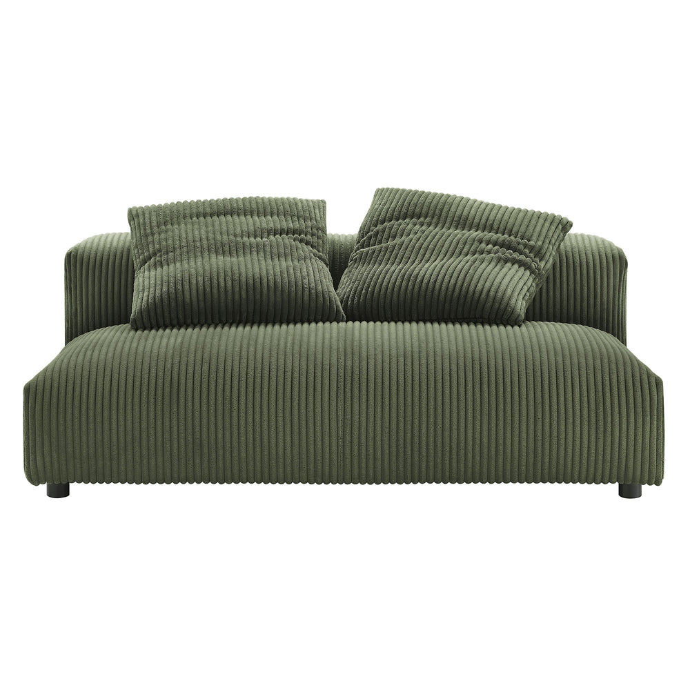 Solace Modular Corduroy Upholstered Armless Loveseat and Ottoman Set in Fern