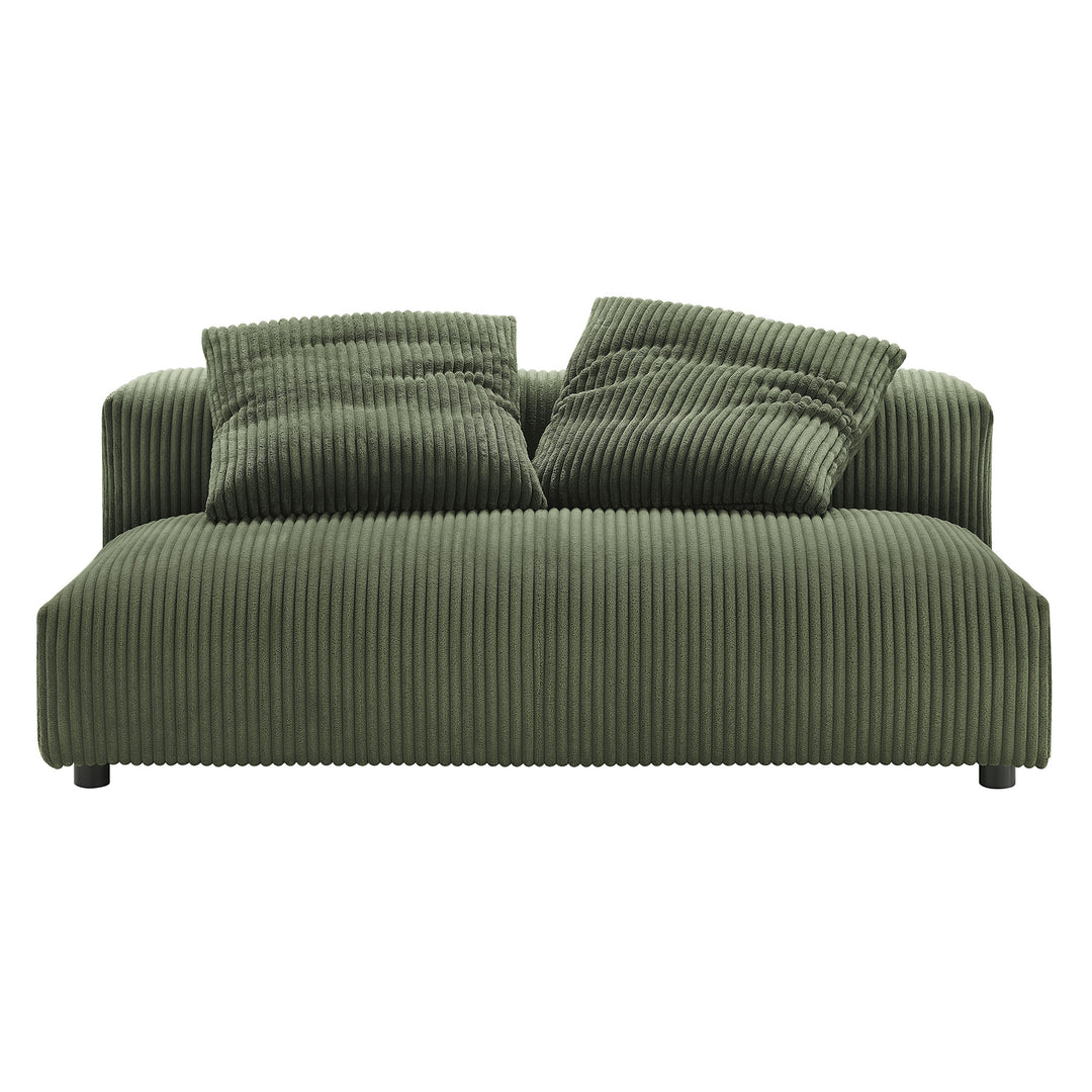 Solace Modular Corduroy Upholstered Armless Loveseat and Ottoman Set in Fern