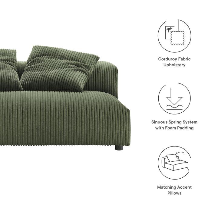Solace Modular Corduroy Upholstered Armless Loveseat in Fern