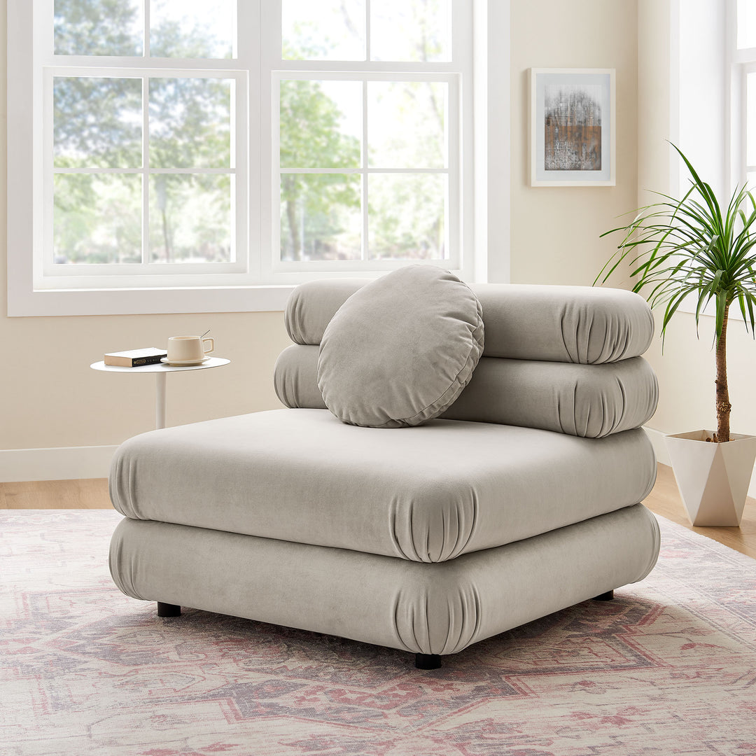 Jubilee Modular Performance Velvet Armless Chair in Almond