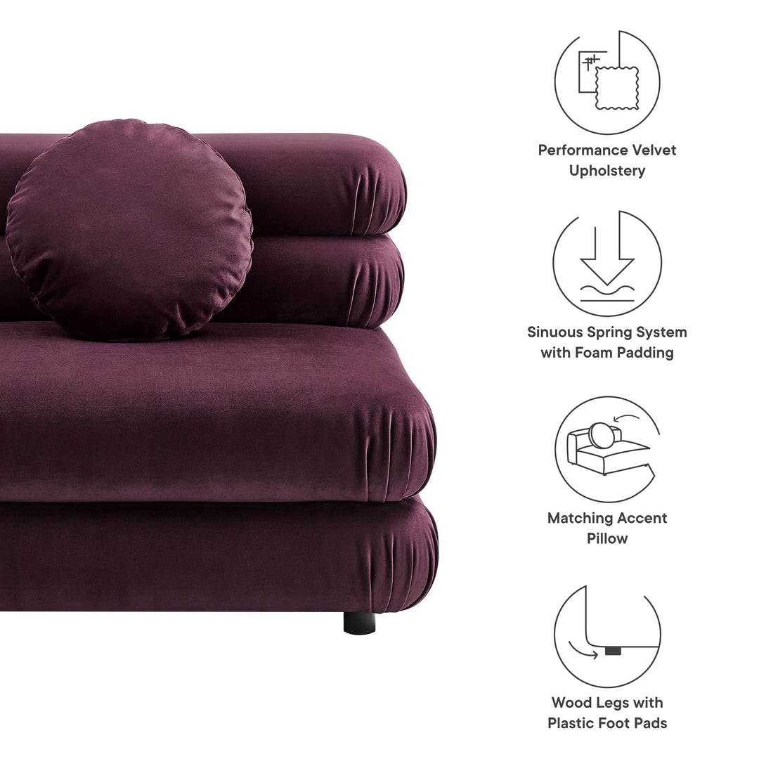 Jubilee Modular Performance Velvet Armless Chair in Mulberry