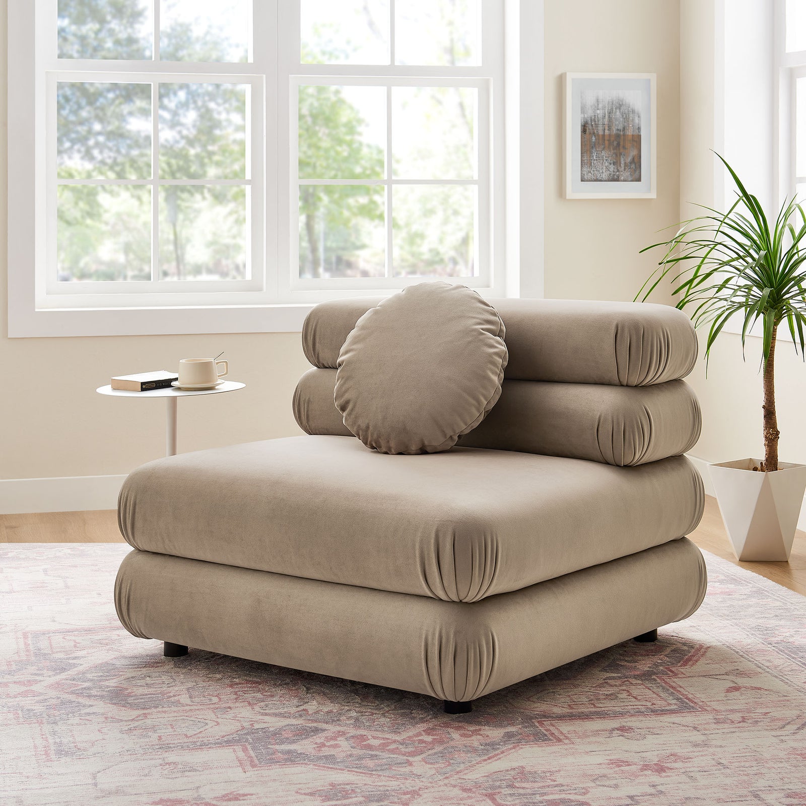 Jubilee Modular Performance Velvet Armless Chair in Taupe