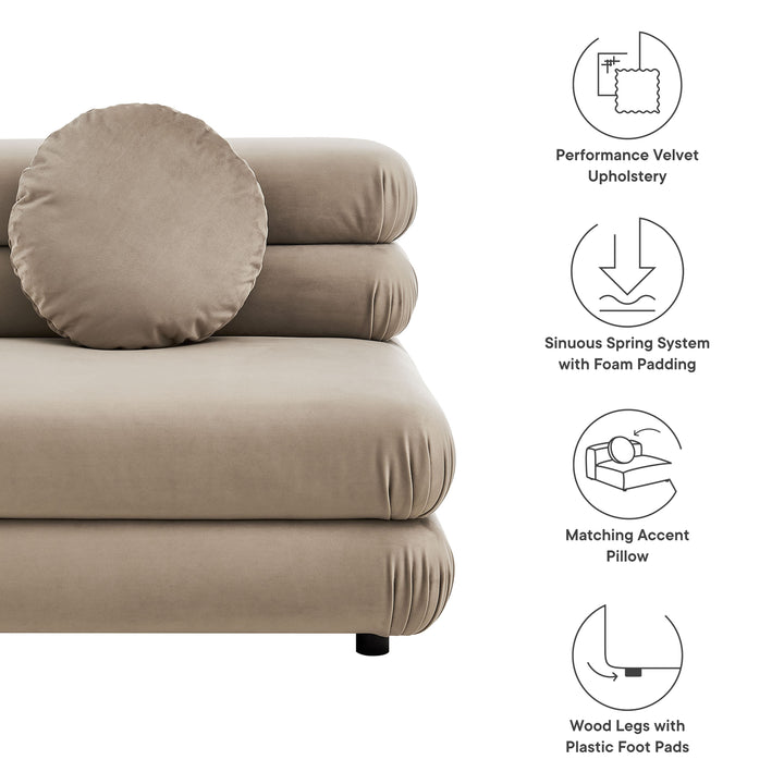 Jubilee Modular Performance Velvet Armless Chair in Taupe