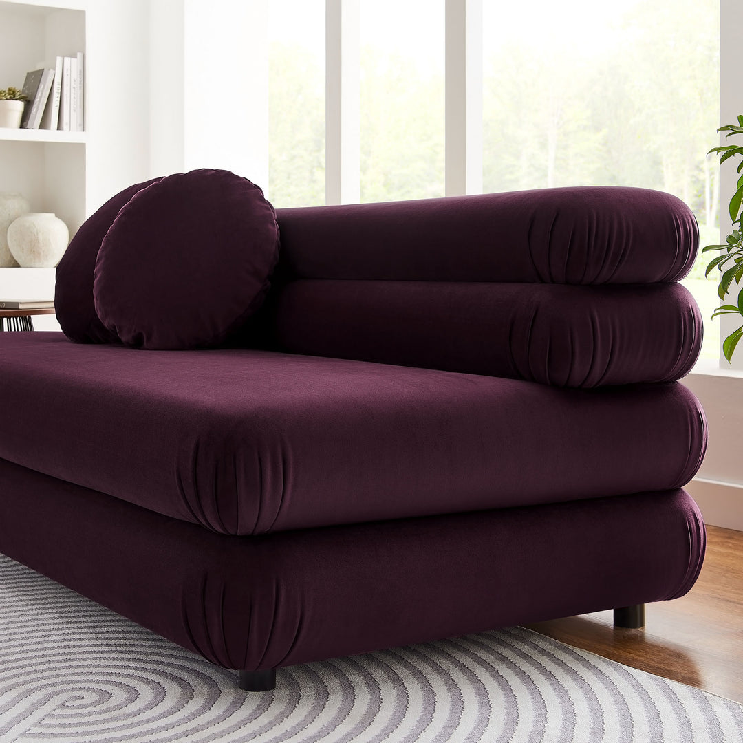 Jubilee Modular Performance Velvet Armless Loveseat in Mulberry
