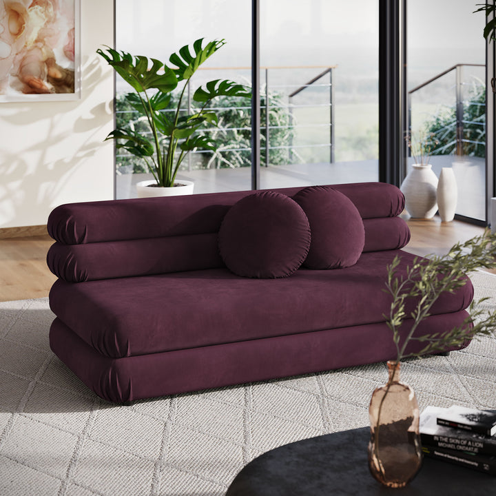 Jubilee Modular Performance Velvet Armless Loveseat in Mulberry