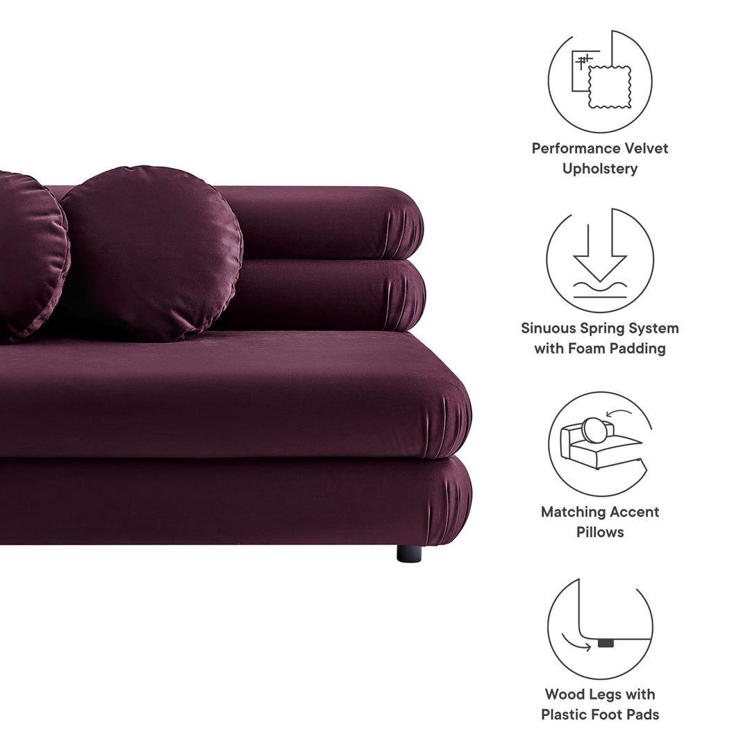 Jubilee Modular Performance Velvet Armless Loveseat in Mulberry