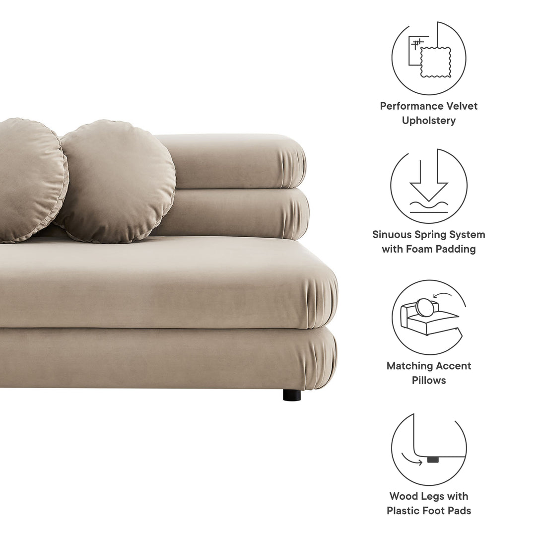 Jubilee Modular Performance Velvet Armless Loveseat in Taupe