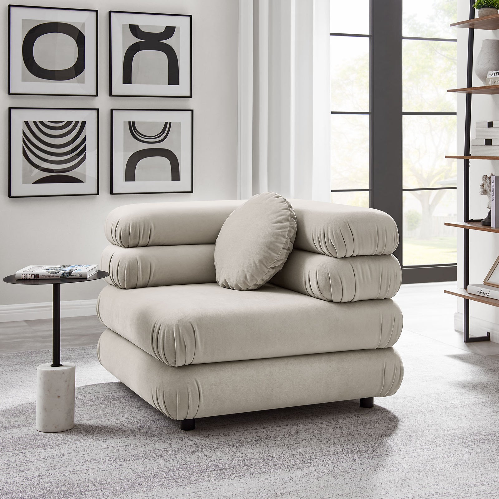 Jubilee Modular Performance Velvet Corner Chair in Almond