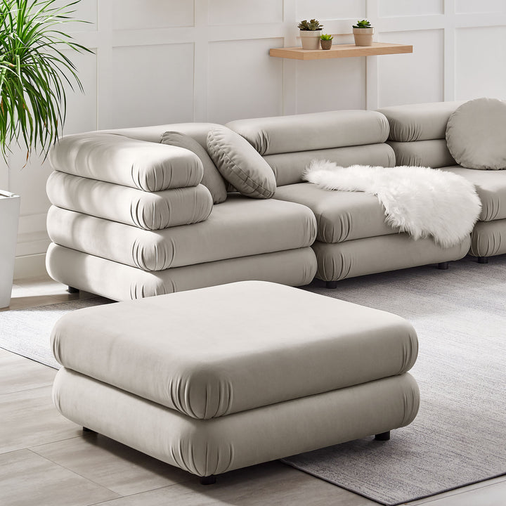 Jubilee Modular Performance Velvet Ottoman in Almond