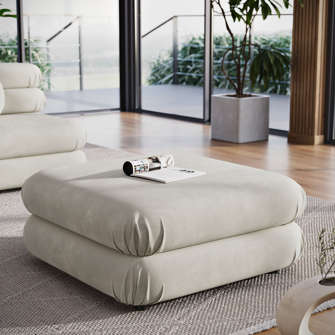 Jubilee Modular Performance Velvet Ottoman in Almond