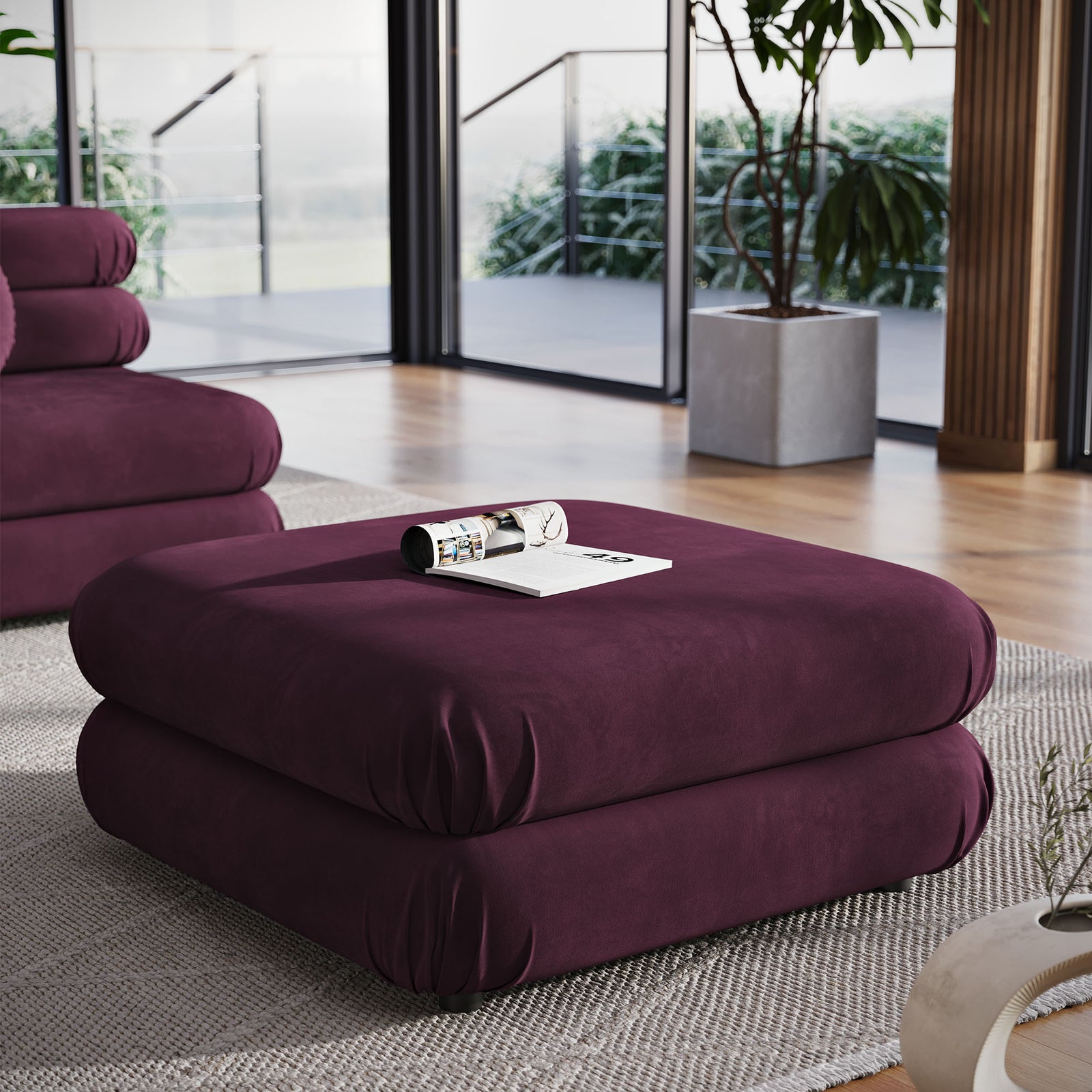 Jubilee Modular Performance Velvet Ottoman in Mulberry