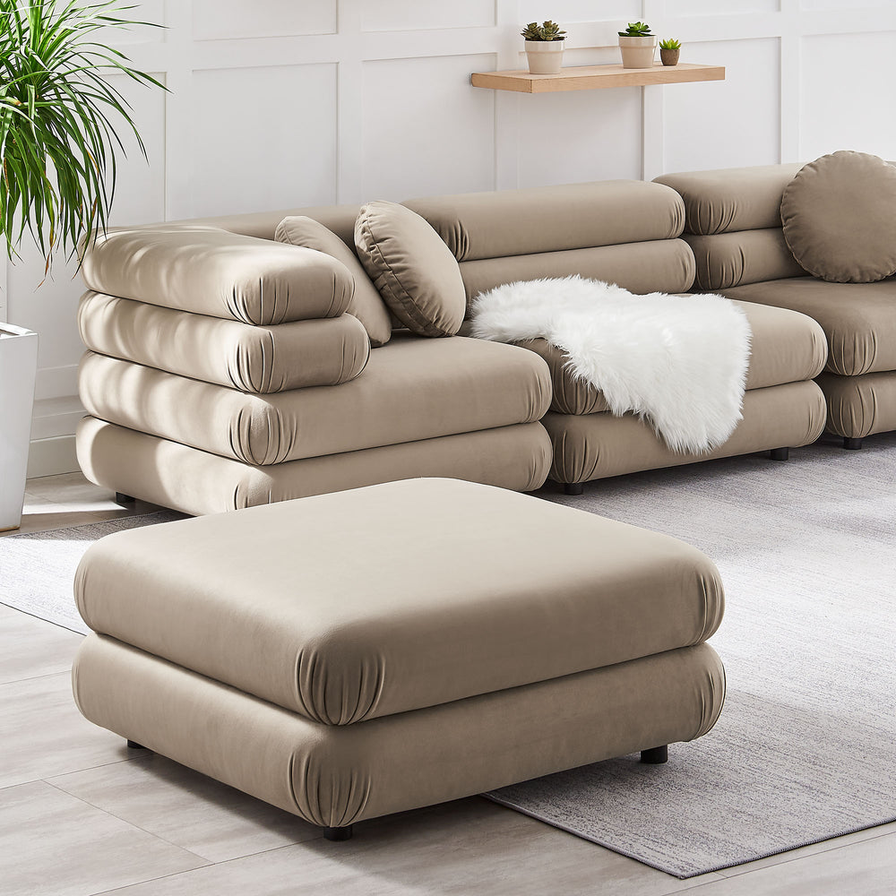 Jubilee Modular Performance Velvet Ottoman in Taupe
