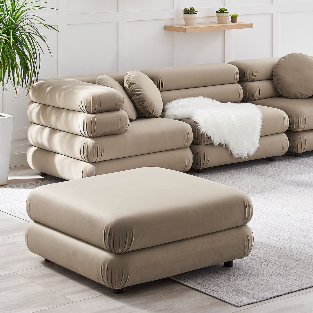 Jubilee Modular Performance Velvet Ottoman in Taupe