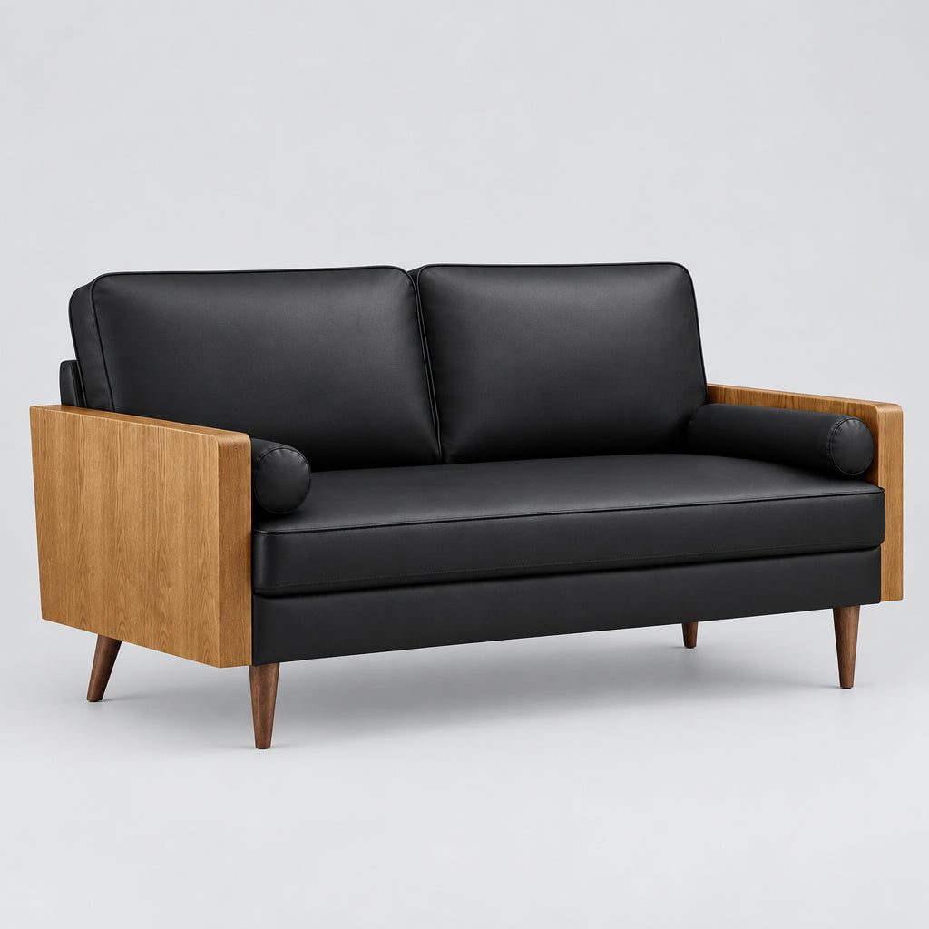 Kellan Vegan Leather Sofa in Walnut Black