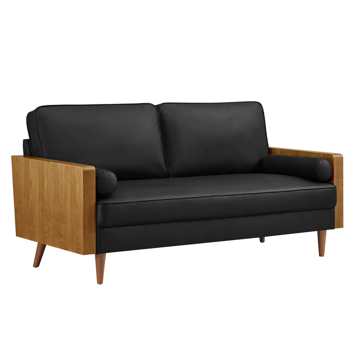 Kellan Vegan Leather Sofa in Walnut Black