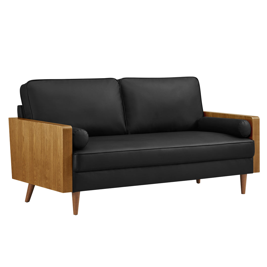 Kellan Vegan Leather Sofa in Walnut Black