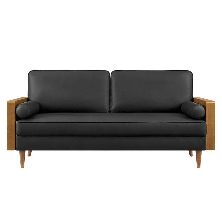 Kellan Vegan Leather Sofa in Walnut Black