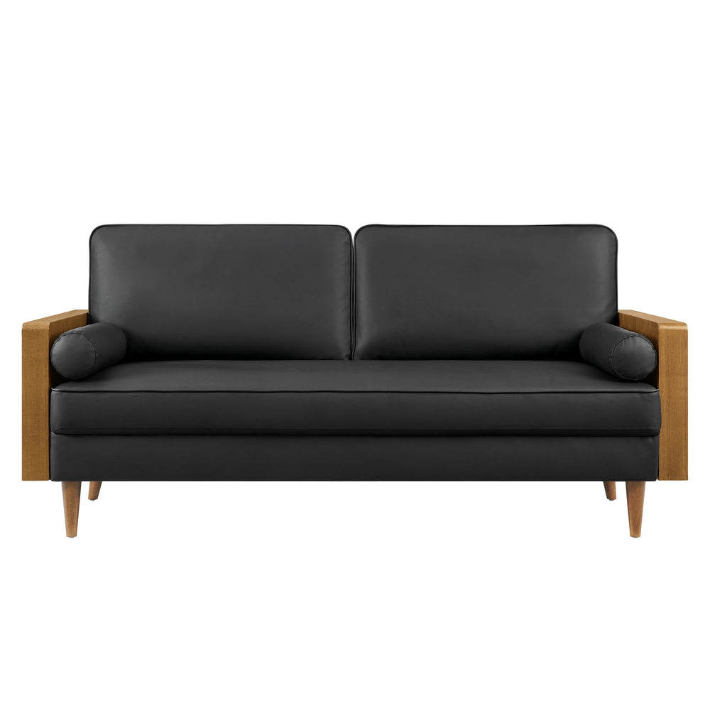 Kellan Vegan Leather Sofa in Walnut Black