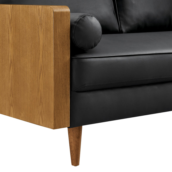 Kellan Vegan Leather Sofa in Walnut Black