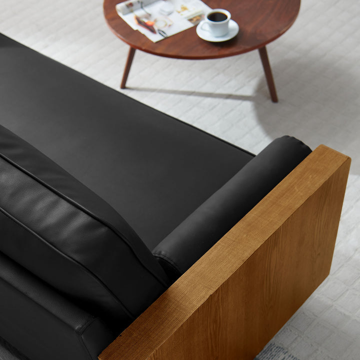 Kellan Vegan Leather Sofa in Walnut Black