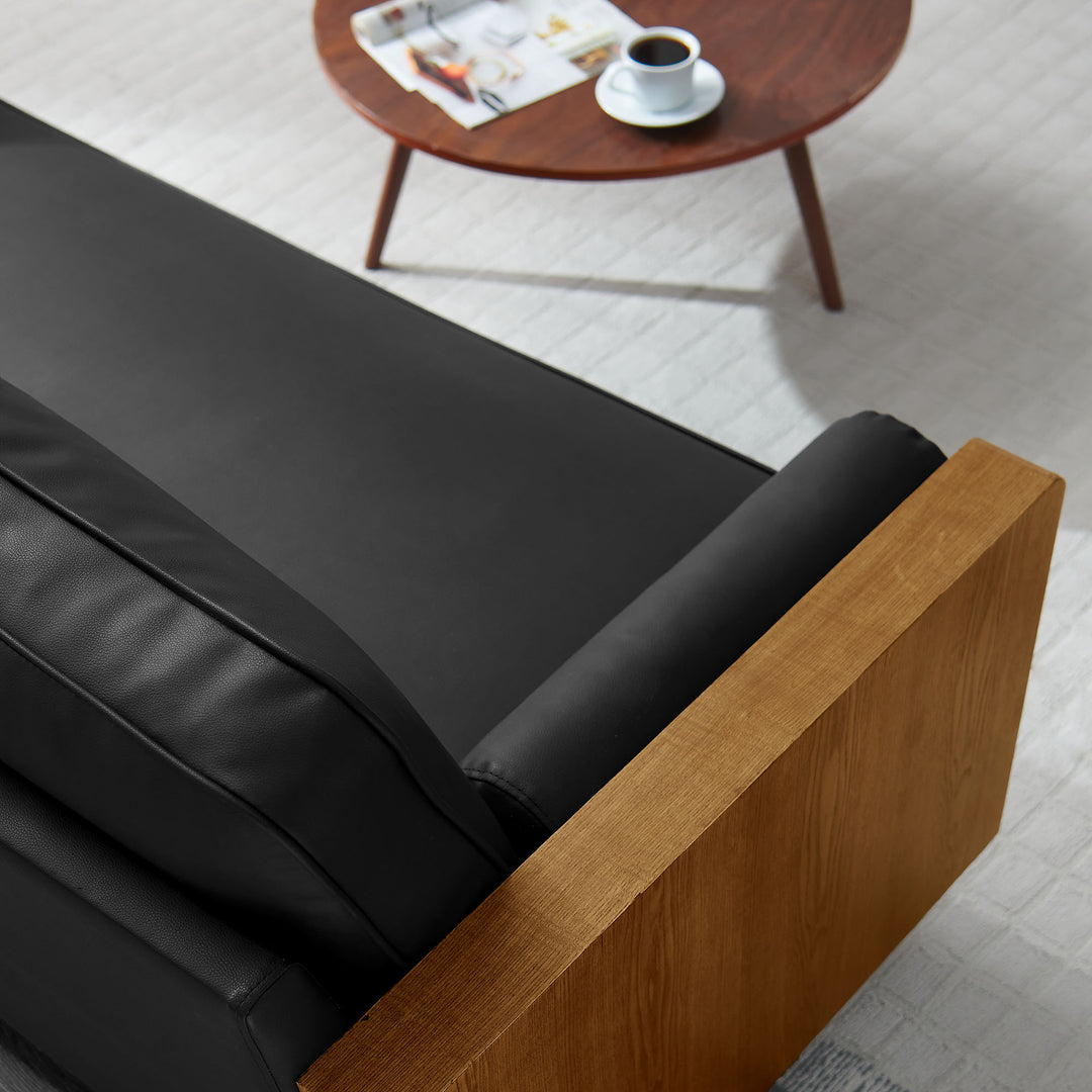 Kellan Vegan Leather Sofa in Walnut Black