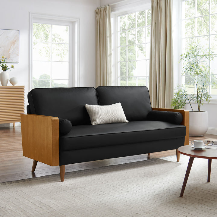 Kellan Vegan Leather Sofa in Walnut Black