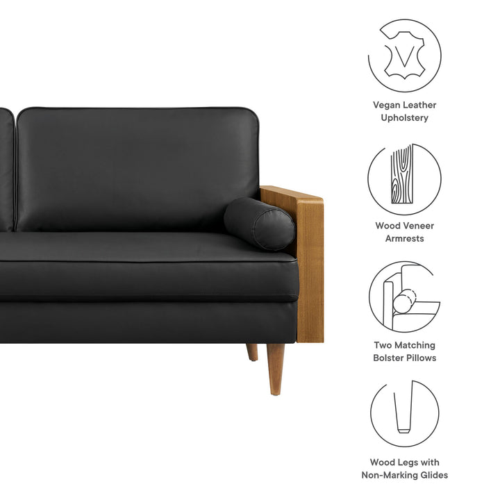 Kellan Vegan Leather Sofa in Walnut Black