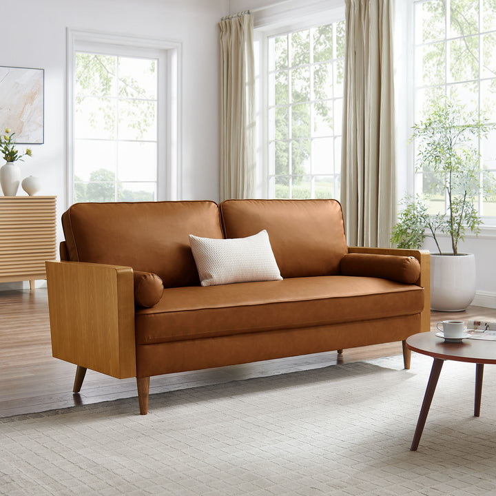 Kellan Vegan Leather Sofa in Walnut Tan